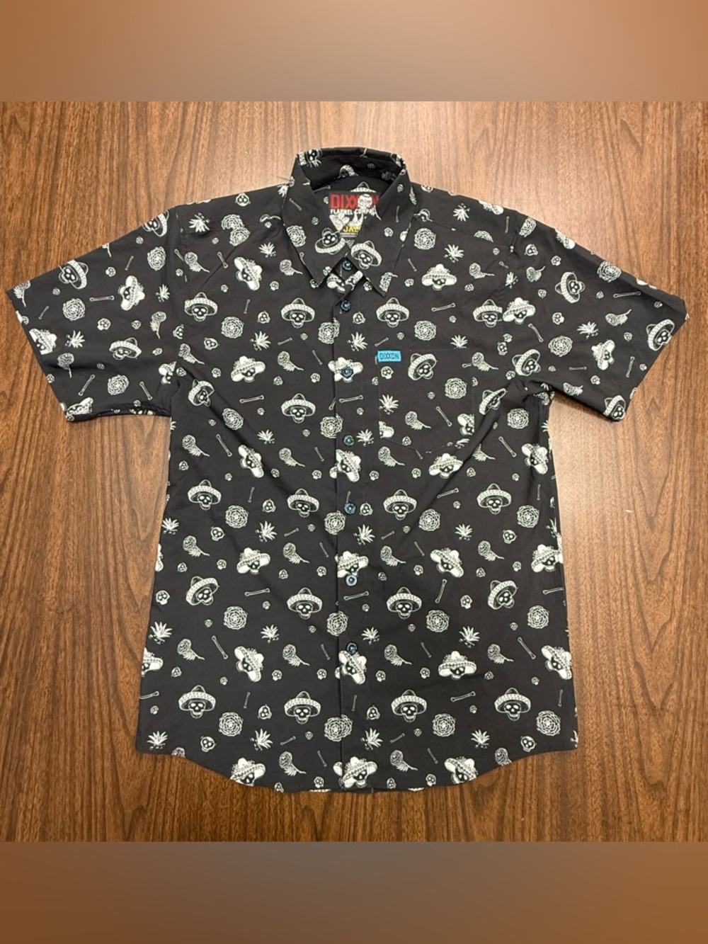 DIXXON El Jalisko Black Short-Sleeve Button-Down Party Shirt Mens size Small